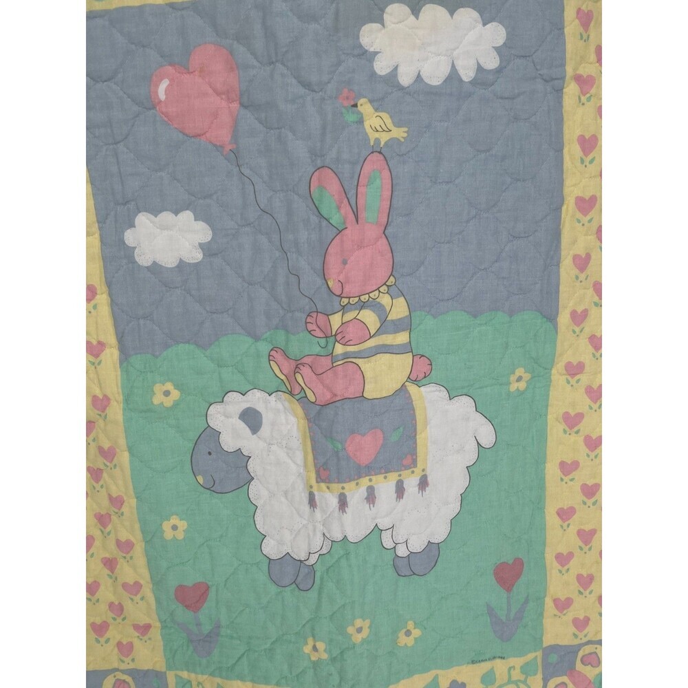 Carol Eldridge Vintage Collection Crib Quilt Baby Blanket Bunny Sheep Pastel